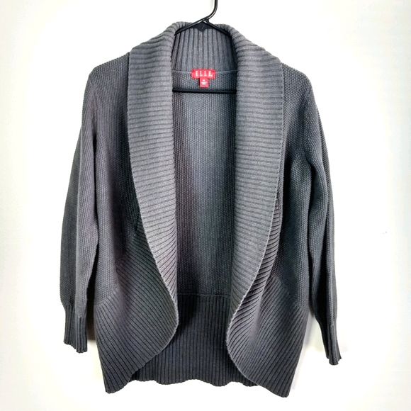 Elle Sweaters - Elle Grey Open-Front Cowl Neck Cardigan Sweater